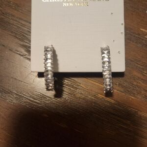 Christian Siriano Silver Crystal Hoop Earrings